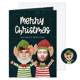 Ondeugende kerstkaart met halfblote kerstman