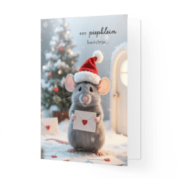 Kerstkaartje piepklein berichtje schattig muisje kerstmuts