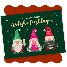 Kerstkaart kabouters vrolijke feestdagen sterretjes