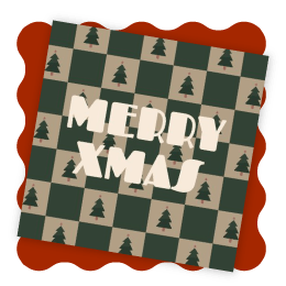 Hip kerstkaartje blokjespatroon met kerstbomen Merry Xmas