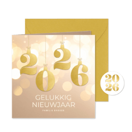 Chique beige nieuwjaarskaartje goud met bokeh