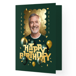 Verjaardagskaart ballonnen confetti goud foto 60