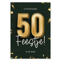 Uitnodiging stijlvol 50 goud confetti feestje groen