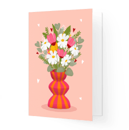 Wenskaart met mooi boeket bloemen in moderne vaas
