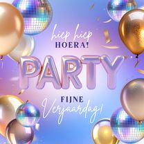 Moderne verjaardagskaart ballonnen disco en confetti