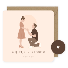 Verlovingskaart met illustratie portret van aanzoek