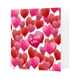 Valentijnskaart met veel ballonnen in hartvorm