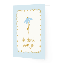 Lief wenskaartje ik denk aan je met blauw bloemetje