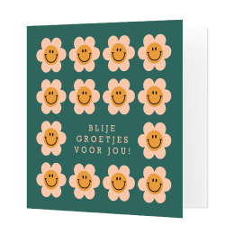 Groovy wenskaartje met retro smiley bloemen
