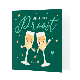 Felicitatiekaart champagne proost koppel getrouwd liefde