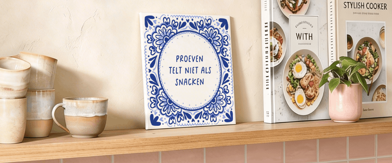 Keukenplank met Delfts blauw tegeltjes