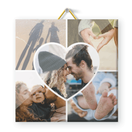 Tegeltje met fotocollage en hartje - 5 foto's