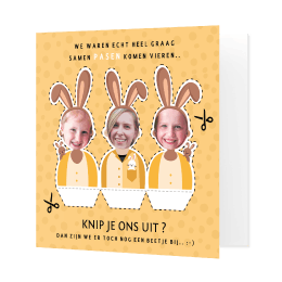 Grappige paaskaart - uitknipvisite met 3 eigen foto's