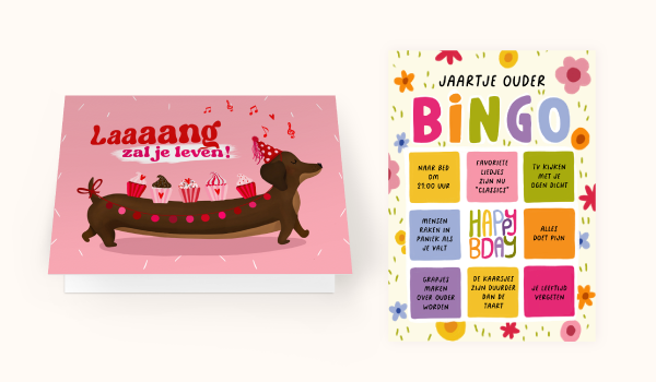 Grappige verjaardagskaart en bingospel