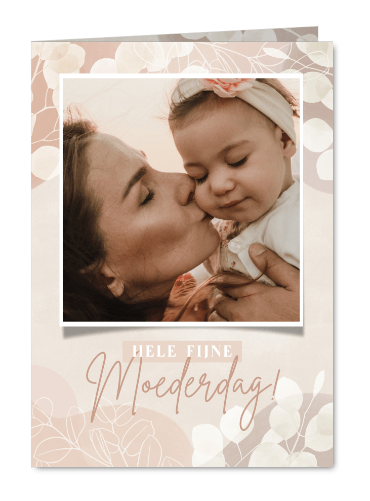 Moederdag kaart met eucalyptus roze waterverf en foto