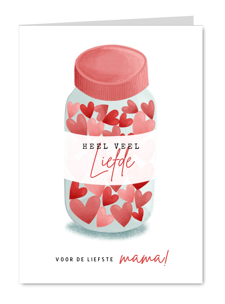 Moederdag kaart potje vol met hartjes, voor de liefste mama!