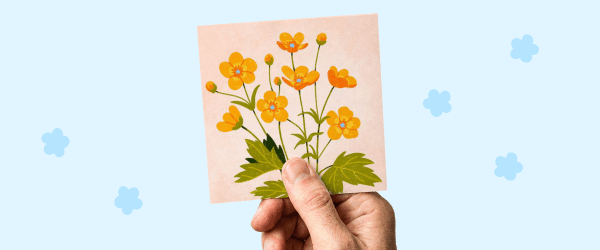 Kaart met oranje bloemen