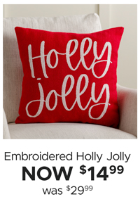 Embroidered Holly Jolly Pillow