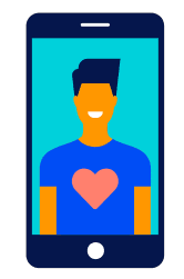 Illustratie Poppetje op een mobiele telefoon met een hart op het t-shirt