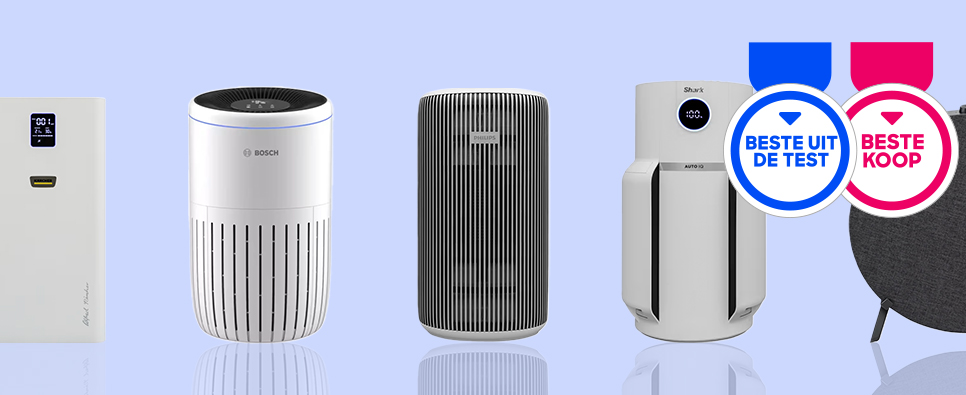 Verschillende luchtreinigers staan naast elkaar