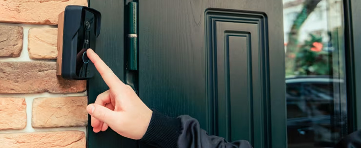 Iemand drukt op een deurbel