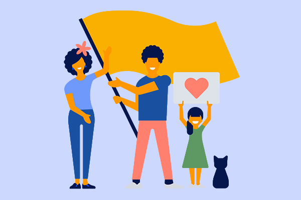 Illustratie gezin met een vlag