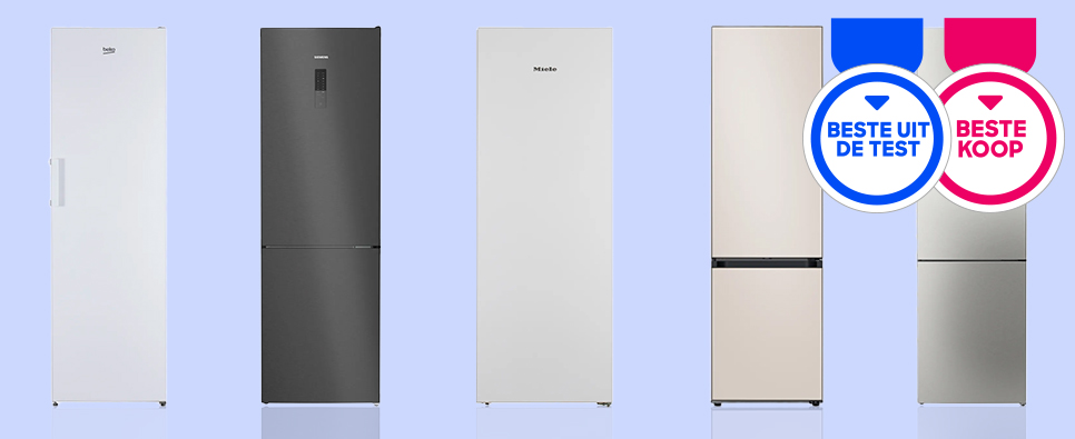 Vijf koelvriescombinaties op een rij