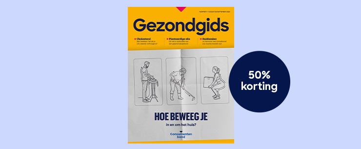 Cover van de Gezondgids met label 50% korting op blauwe achtergrond