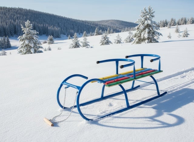 Metalne V+ sanke sa drvenim sedištem i dva naslona - Plave