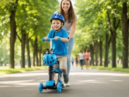 Trotinet 5u1 Bubamara za decu sa svetlećim točkovima - Plavi