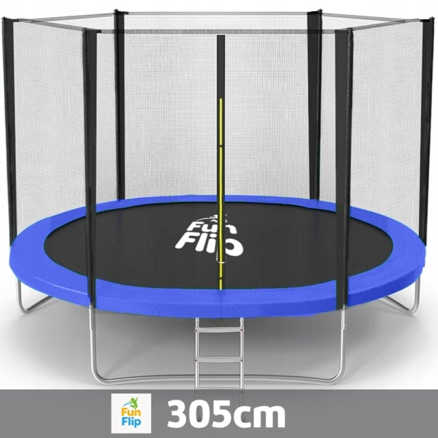 Fun Flip Trambolina 305cm sa sigurnosnom mrežom i merdevinama - 150 kg nosivosti ( FF-305-BL-OUT )