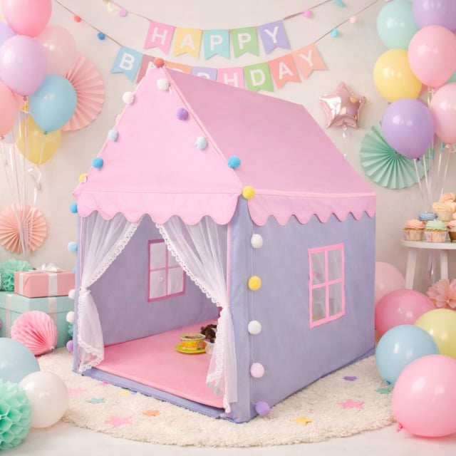 Small House dečiji &scaron;ator kućica Pink/Lila sa dekorativnim detaljima ( KLK-103 )