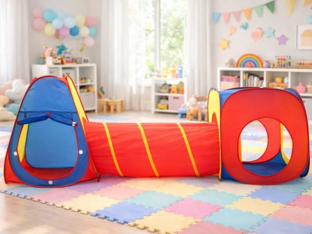 Dečiji &scaron;ator sa tunelom i bazenom za loptice - Crveno Žuto Plavi ( KLK-112 )