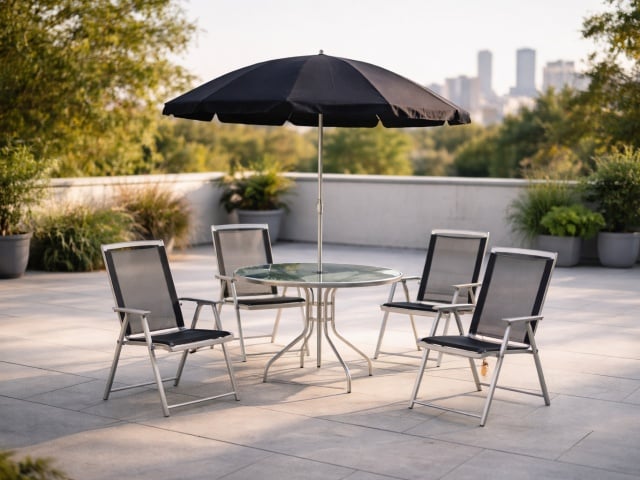 Alberg Ba&scaron;tenski komplet Ventura - 4 stolice + stakleni sto sa suncobranom ( KLK028 )