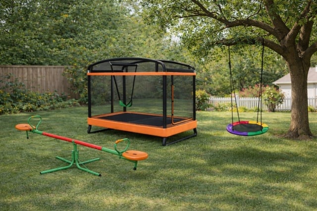 Fun Flip Outdoor Kids Set 3u1 &ndash; Gnezdo ljulja&scaron;ka, Klackalica 360&deg; i Trambolina sa ljulja&scaron;kom