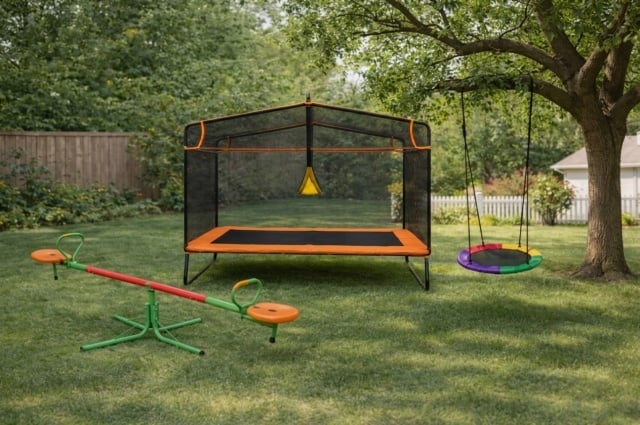 Fun Flip Outdoor Kids Set 3u1 &ndash; Gnezdo ljulja&scaron;ka, Klackalica 360&deg; i Trambolina sa ljulja&scaron;kom