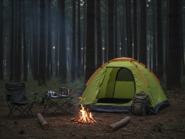 Camping dvokrevetni &scaron;ator sa konstrukcijom - Zeleno/Narandžasti ( KLK-116 )