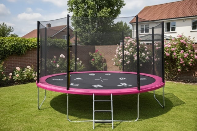 Pink trambolina 305cm Magic Moow sa za&scaron;titnom mrežom i merdevinama ( QD305-PNK )