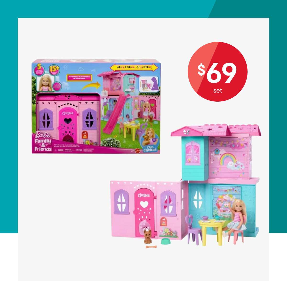 Barbie Family & Friends Chelsea Pop-Up Doll House $69 set.
