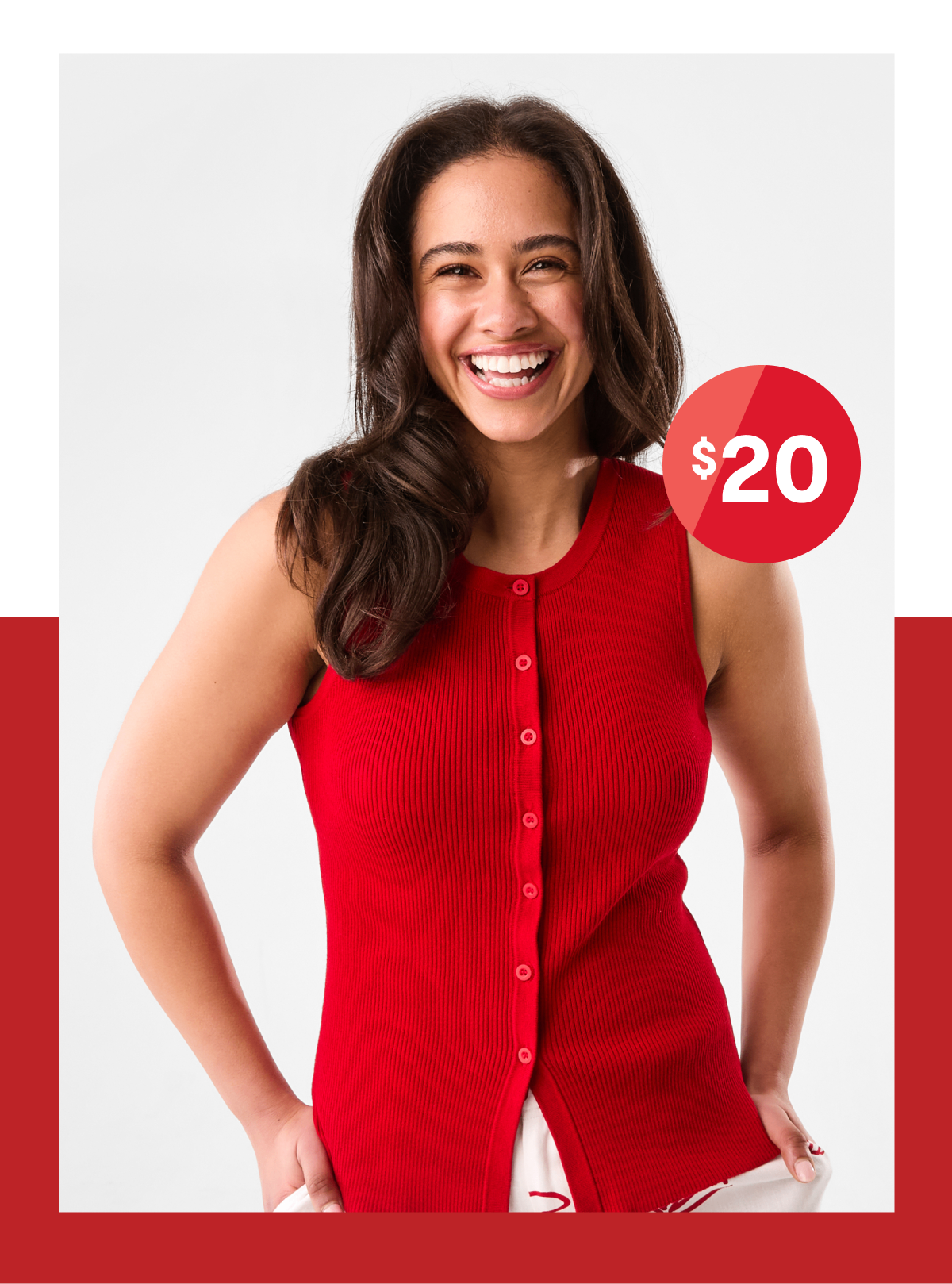 Rib button through tank. Sizes: 6-20. $20.