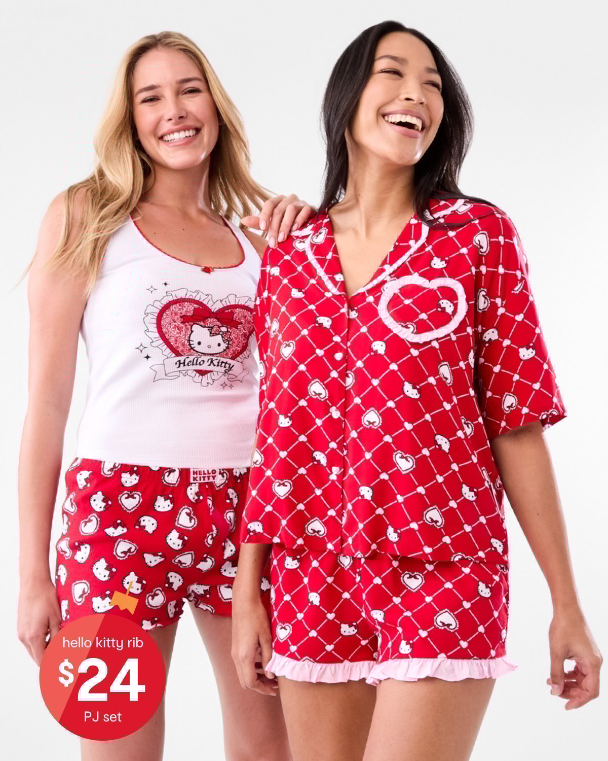 Hello Kitty license sleeveless rib lace trim tank and shorts pyjama set