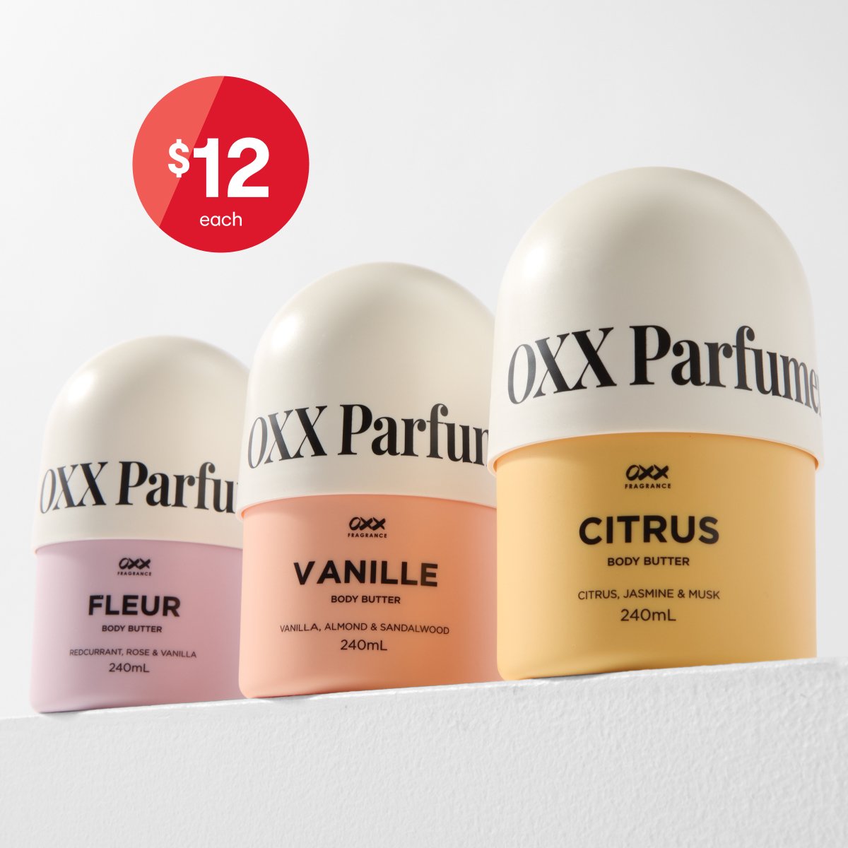 OXX Parfumerie body butter 240ml $12ea.