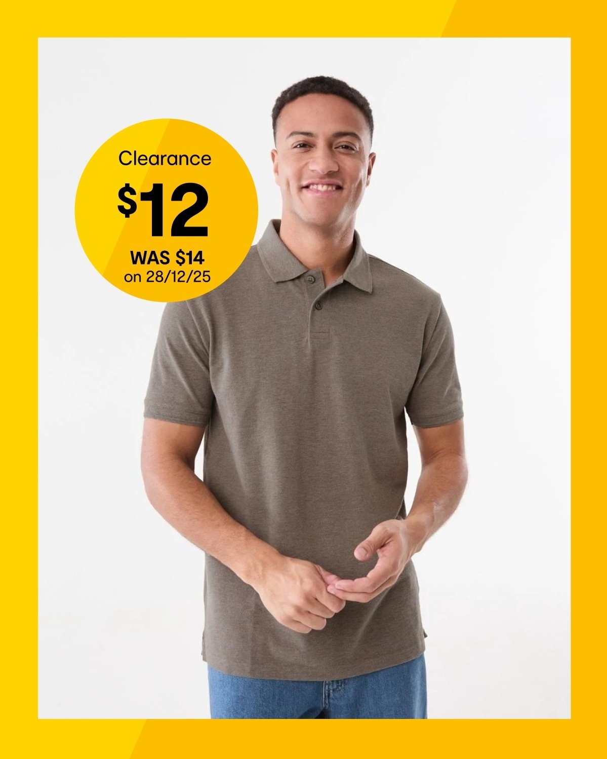 Pique polo shirt $12. Was $14 on 28/12/25.