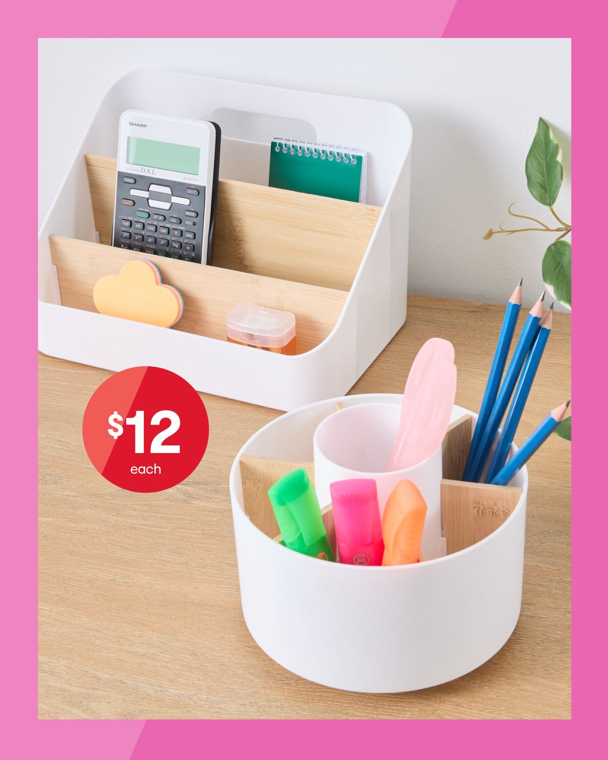 White bamboo tier and caddy $12ea.