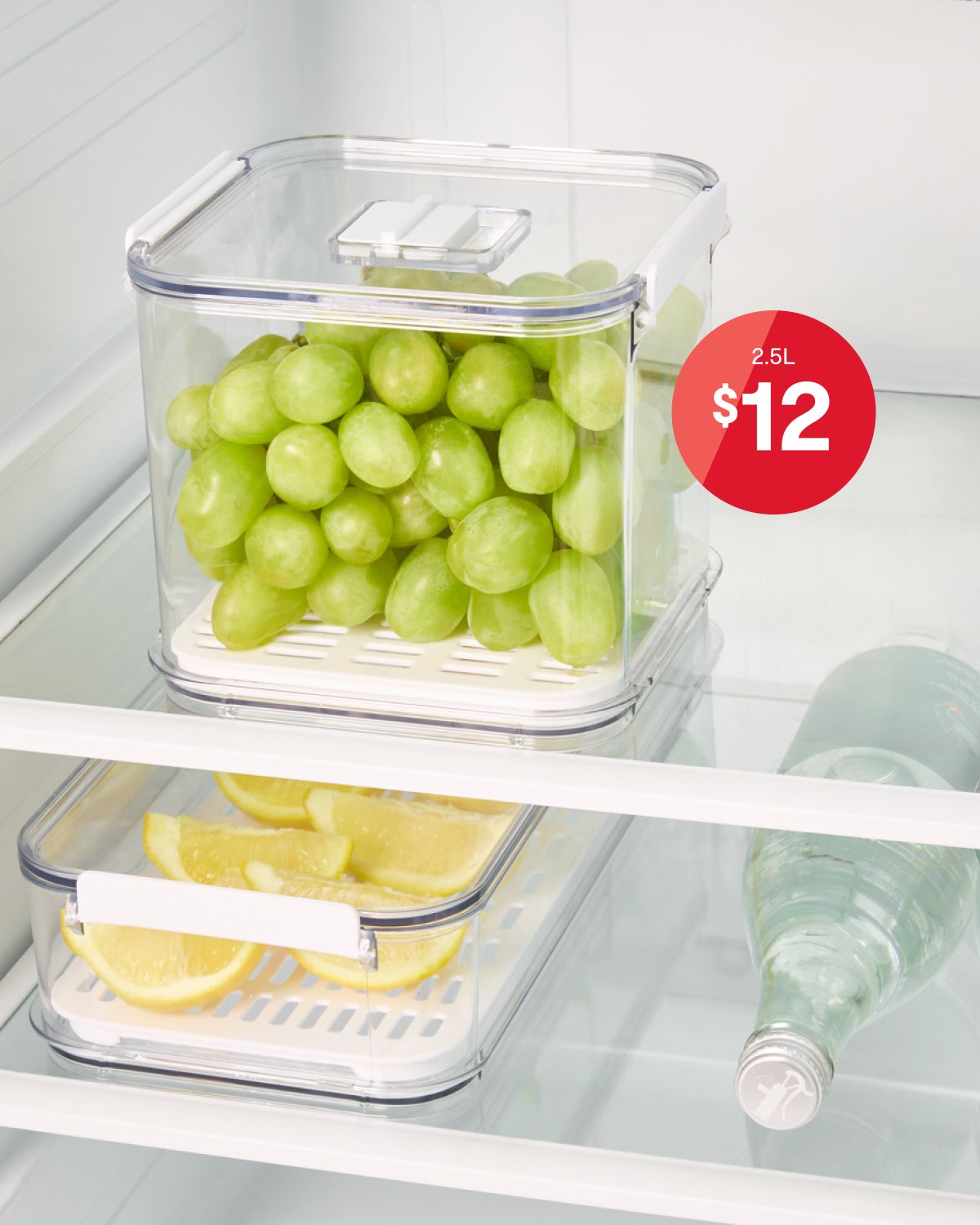 2.5L Fridge Storage - Clear and White