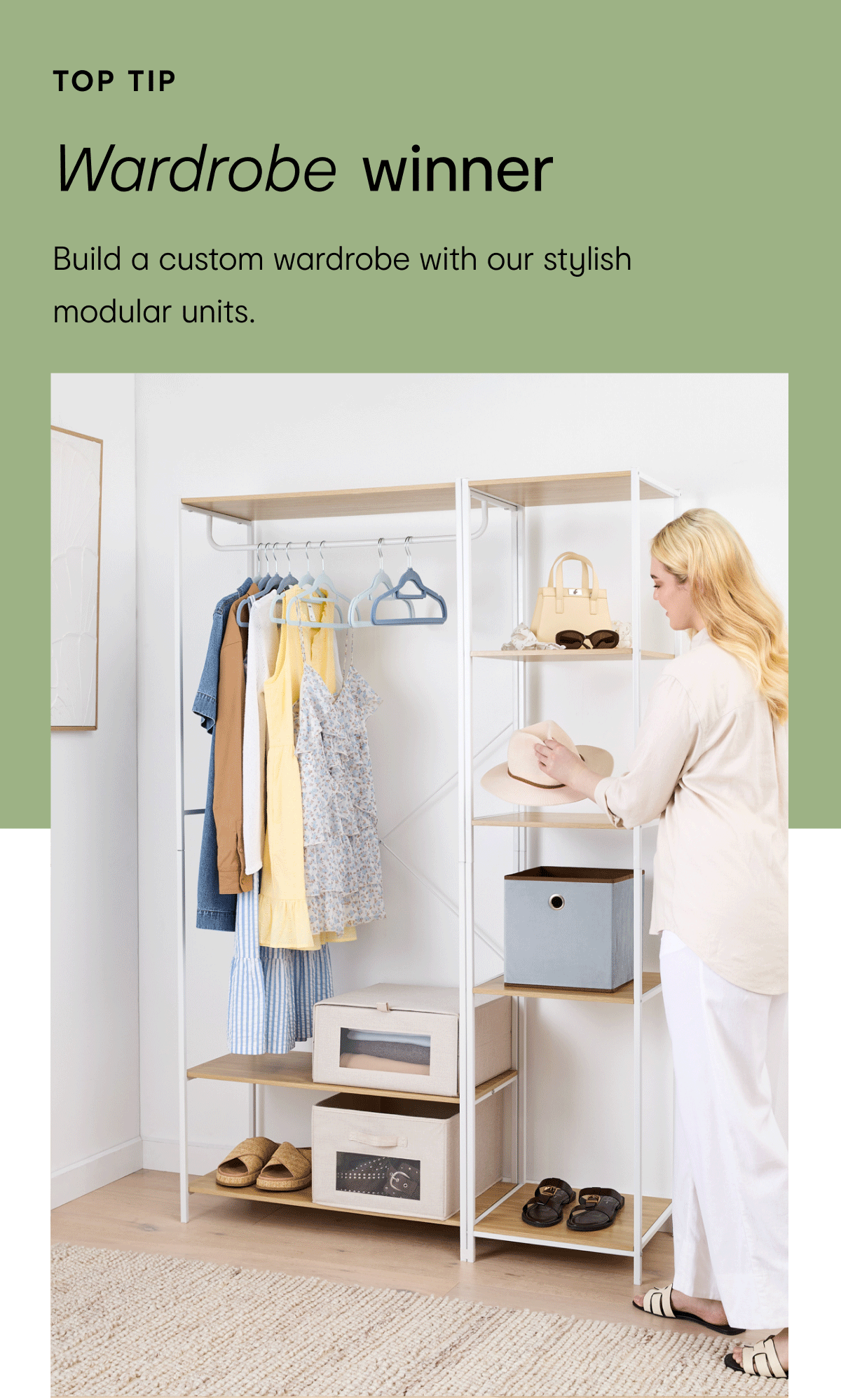 Wide hanging wardrobe system $79.