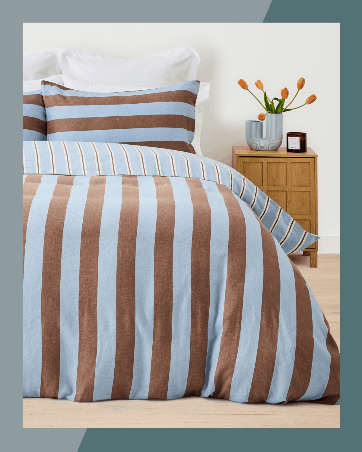 Stripe QB linen cotton reversible quilt cover set $72.