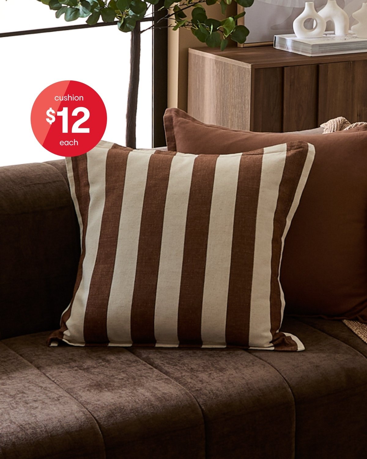 50cm stripe cushion mocha