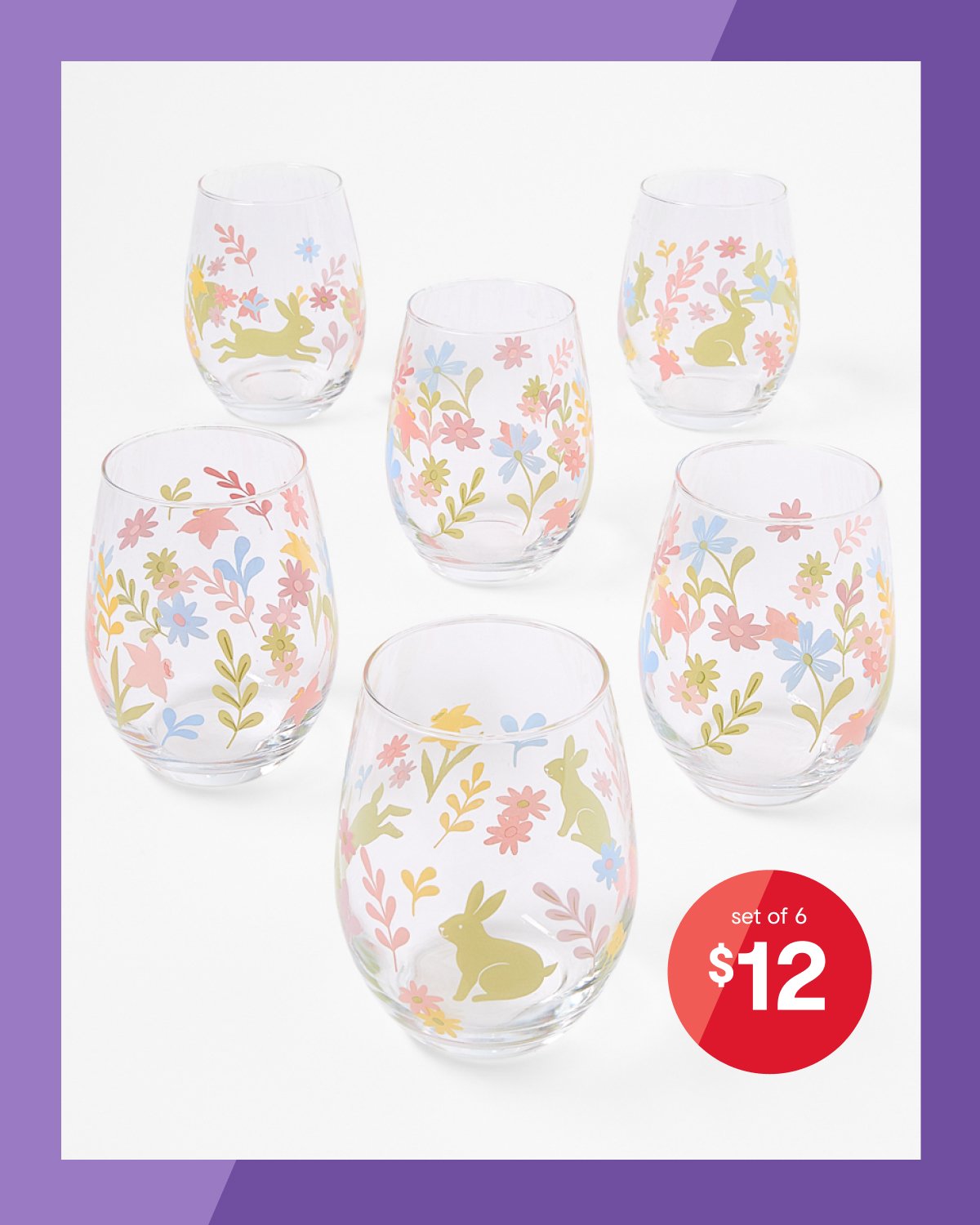 Set of 6 Easter stemless glasses $12.