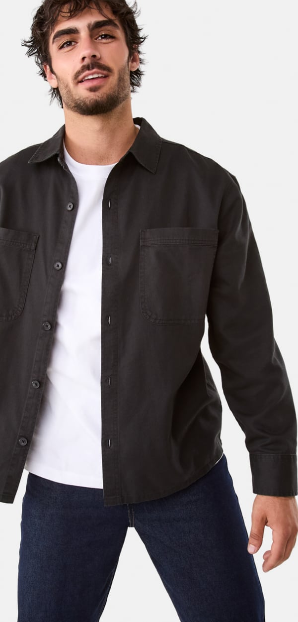Long sleeve twill overshirt